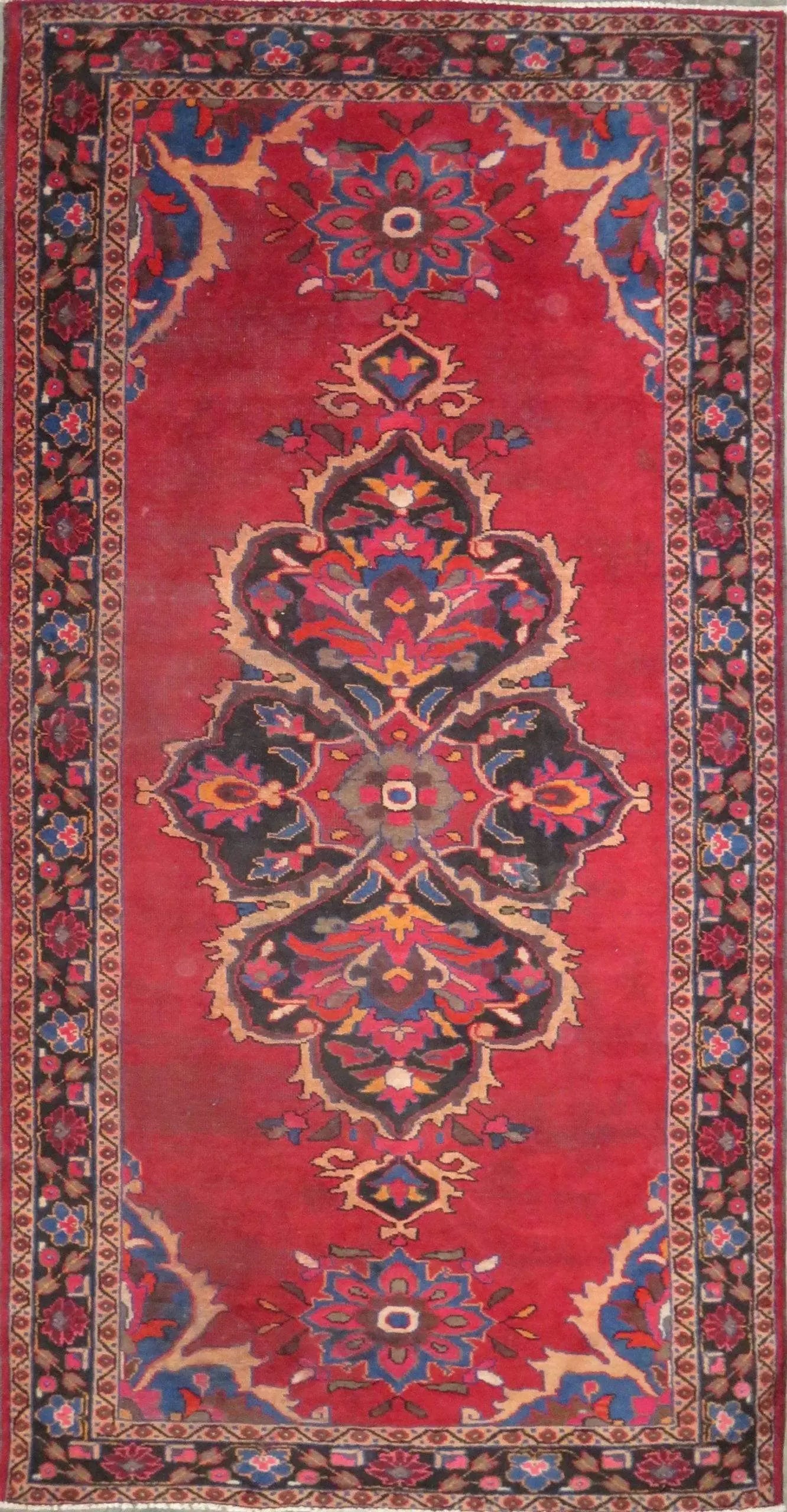 One Of The Kind Hand-Knotted Persian Wool Rug _ Luxurious Vintage Design, 10'2" x 5'1", Artisan Crafted